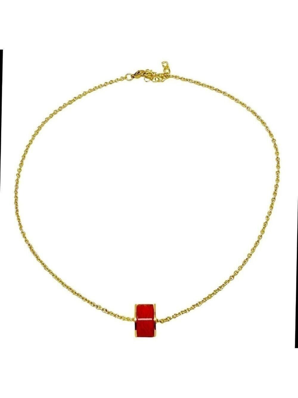 Light Red Tube and Goldtone Chain Necklace